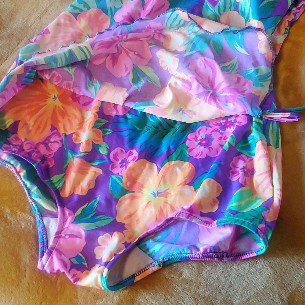 Seascamp vintage 1980's one piece bathing suit flowers size 38/B bright Retro - Picture 6 of 11